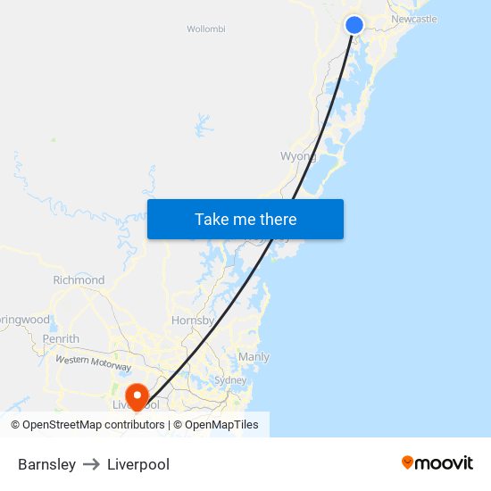 Barnsley to Liverpool map