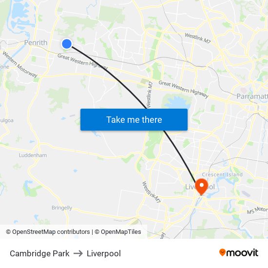 Cambridge Park to Liverpool map