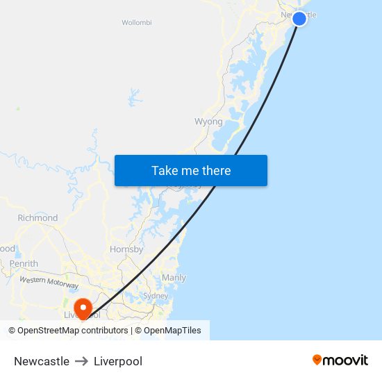 Newcastle to Liverpool map