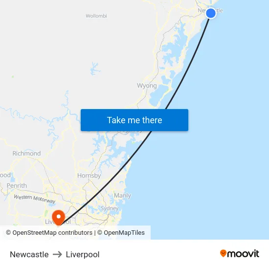 Newcastle to Liverpool map