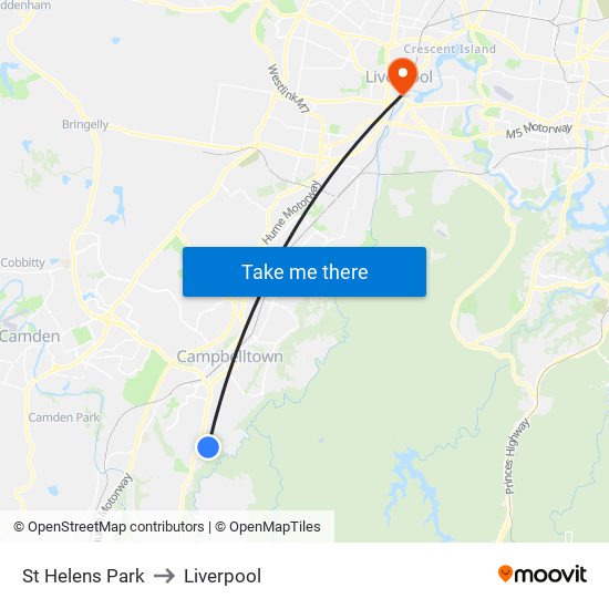 St Helens Park to Liverpool map