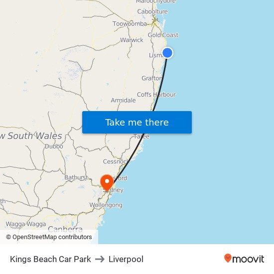 Kings Beach Car Park to Liverpool map