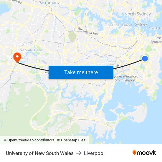 University Of New South Wales to Liverpool map