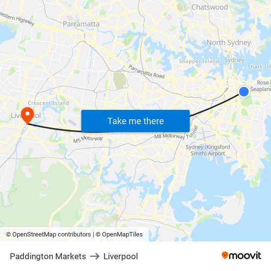 Paddington Markets to Liverpool map