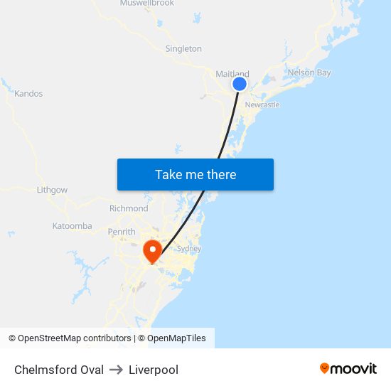Chelmsford Oval to Liverpool map