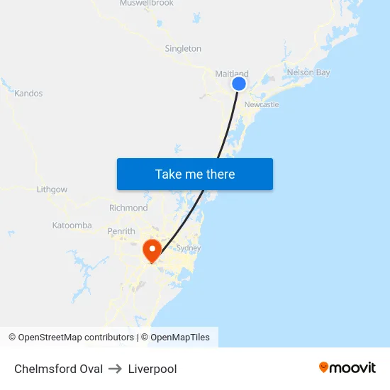 Chelmsford Oval to Liverpool map