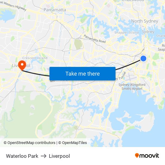 Waterloo Oval to Liverpool map