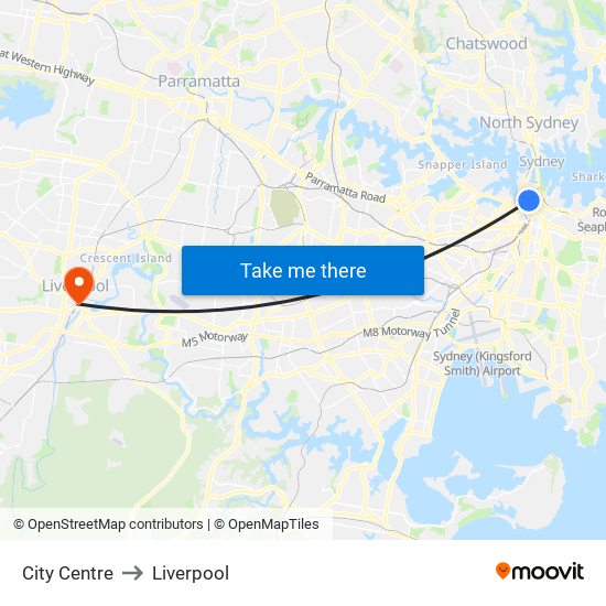 City Centre to Liverpool map
