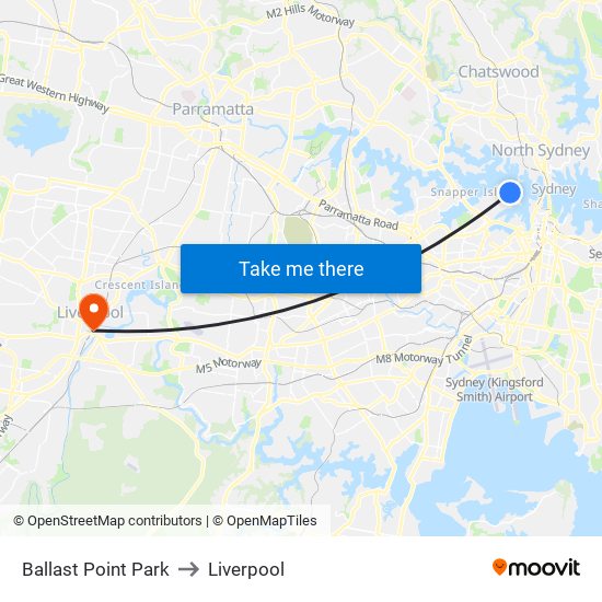Ballast Point Park to Liverpool map
