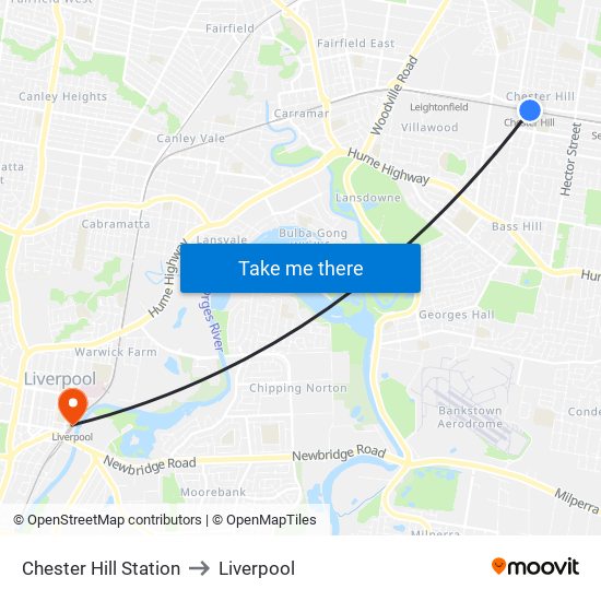 Chester Hill Station to Liverpool map