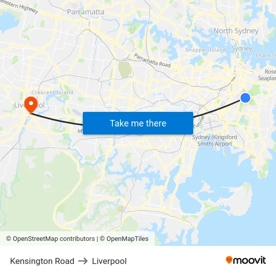 Kensington Road to Liverpool map