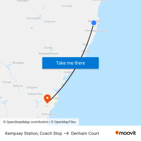 Kempsey Station, Coach Stop to Denham Court map