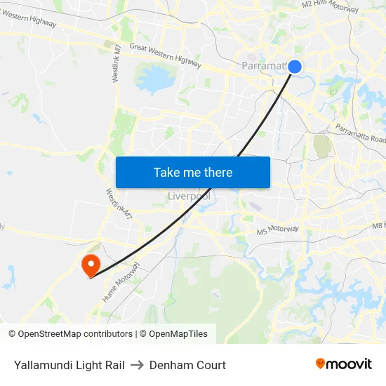 Yallamundi Light Rail to Denham Court map