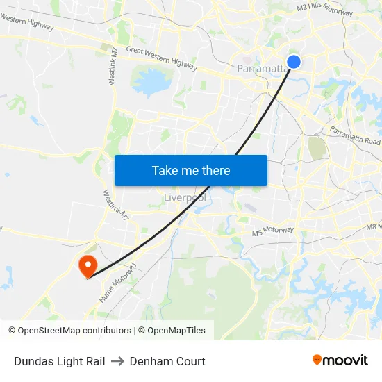 Dundas Light Rail to Denham Court map