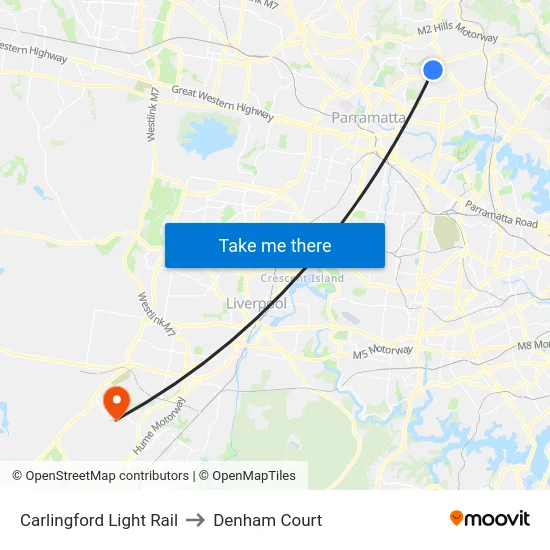 Carlingford Light Rail to Denham Court map