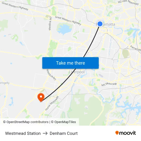Westmead Station to Denham Court map