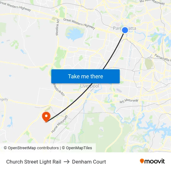 Church Street Light Rail to Denham Court map