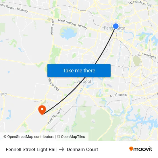 Fennell Street Light Rail to Denham Court map