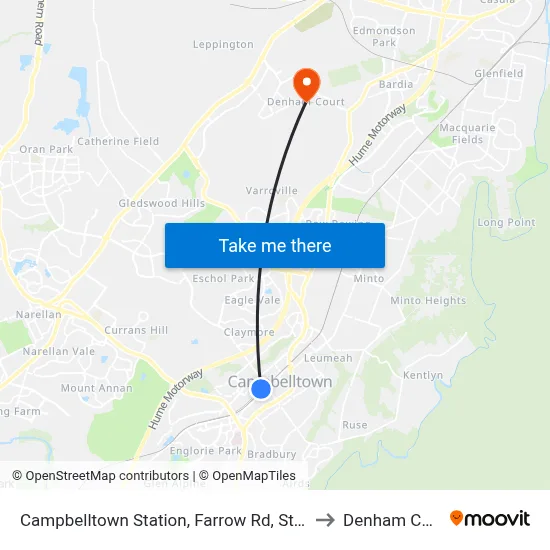 Campbelltown Station, Farrow Rd, Stand G to Denham Court map