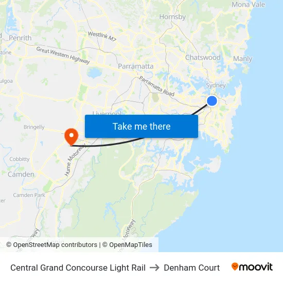 Central Grand Concourse Light Rail to Denham Court map