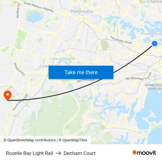 Rozelle Bay Light Rail to Denham Court map