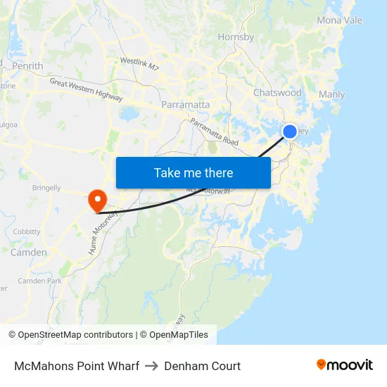McMahons Point Wharf to Denham Court map