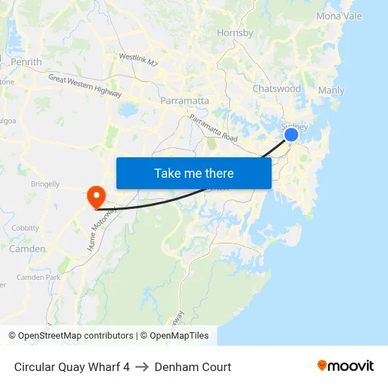 Circular Quay Wharf 4 to Denham Court map