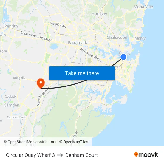 Circular Quay Wharf 3 to Denham Court map