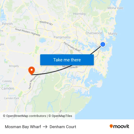 Mosman Bay Wharf to Denham Court map