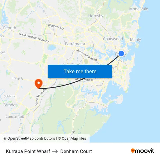 Kurraba Point Wharf to Denham Court map