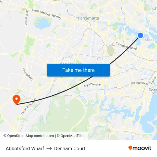 Abbotsford Wharf to Denham Court map