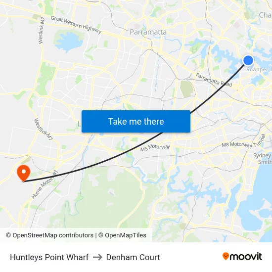 Huntleys Point Wharf to Denham Court map