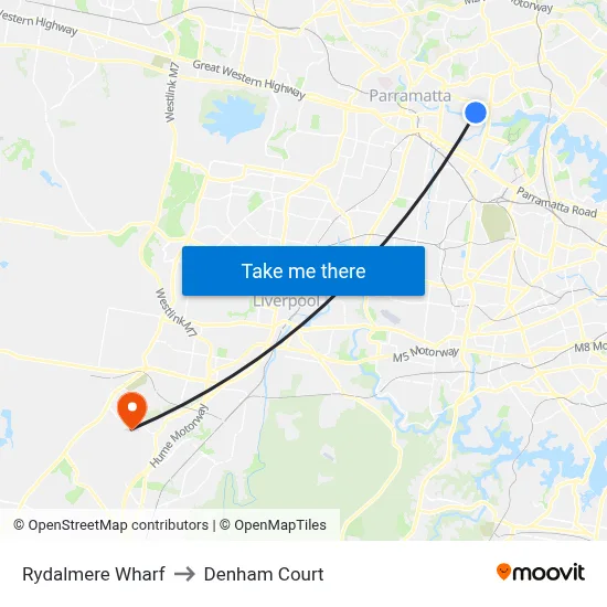 Rydalmere Wharf to Denham Court map