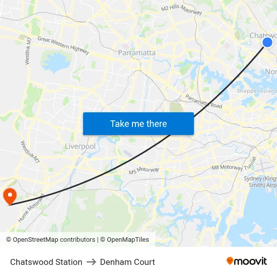 Chatswood Station to Denham Court map