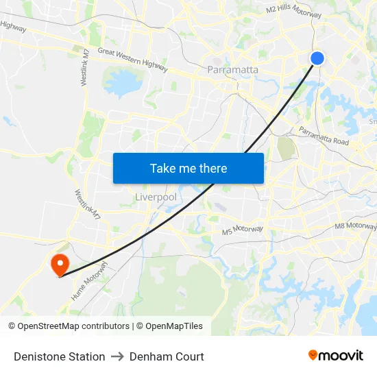 Denistone Station to Denham Court map