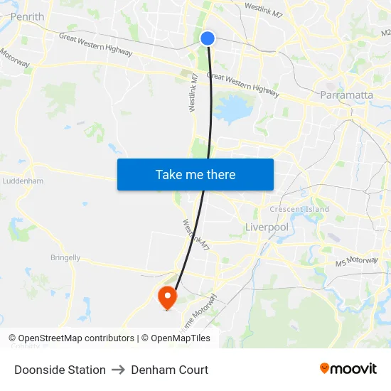 Doonside Station to Denham Court map
