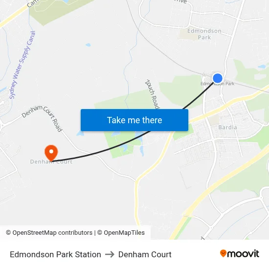 Edmondson Park Station to Denham Court map