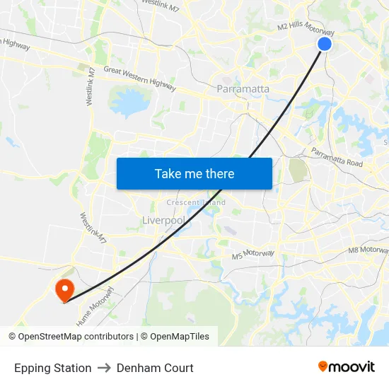 Epping Station to Denham Court map