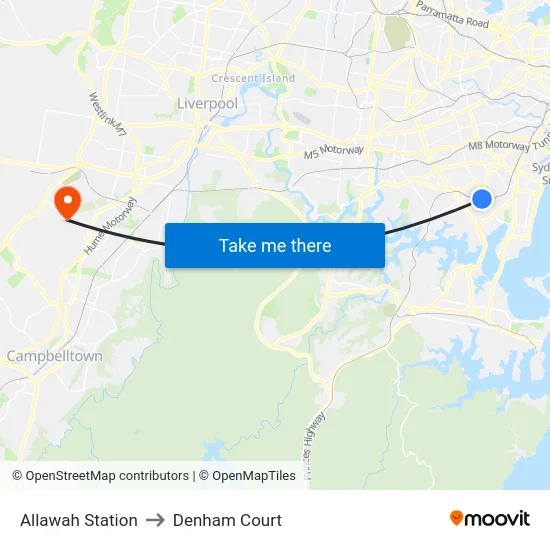 Allawah Station to Denham Court map