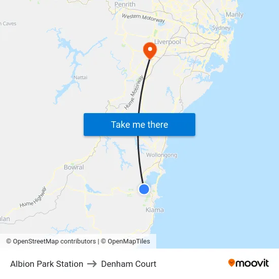 Albion Park Station to Denham Court map