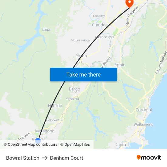 Bowral Station to Denham Court map
