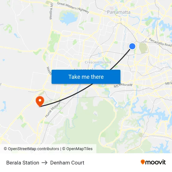 Berala Station to Denham Court map