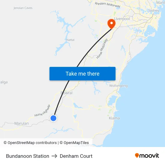 Bundanoon Station to Denham Court map