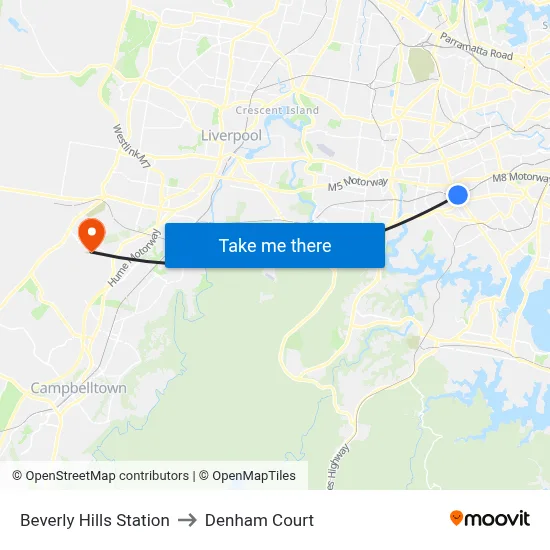 Beverly Hills Station to Denham Court map