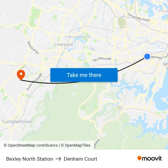 Bexley North Station to Denham Court map