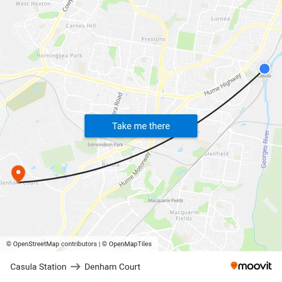 Casula Station to Denham Court map