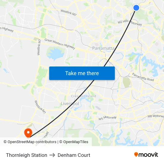Thornleigh Station to Denham Court map