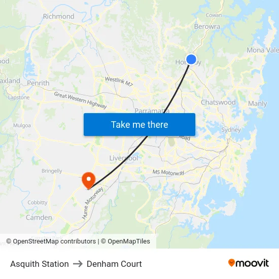 Asquith Station to Denham Court map