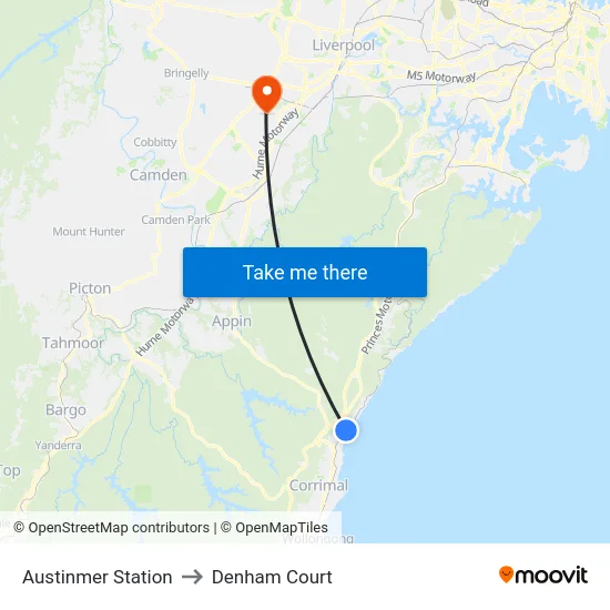 Austinmer Station to Denham Court map