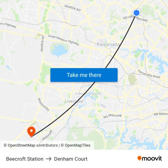 Beecroft Station to Denham Court map
